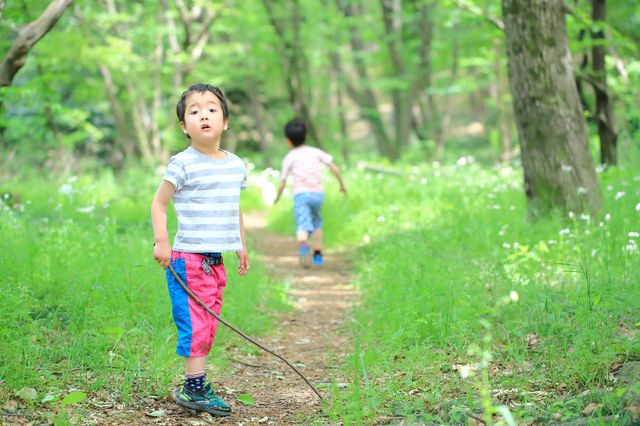 木の枝を持つ子ども